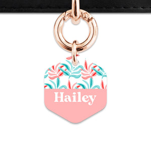 Pink And Blue Tropical Leaves Pet ID Tag