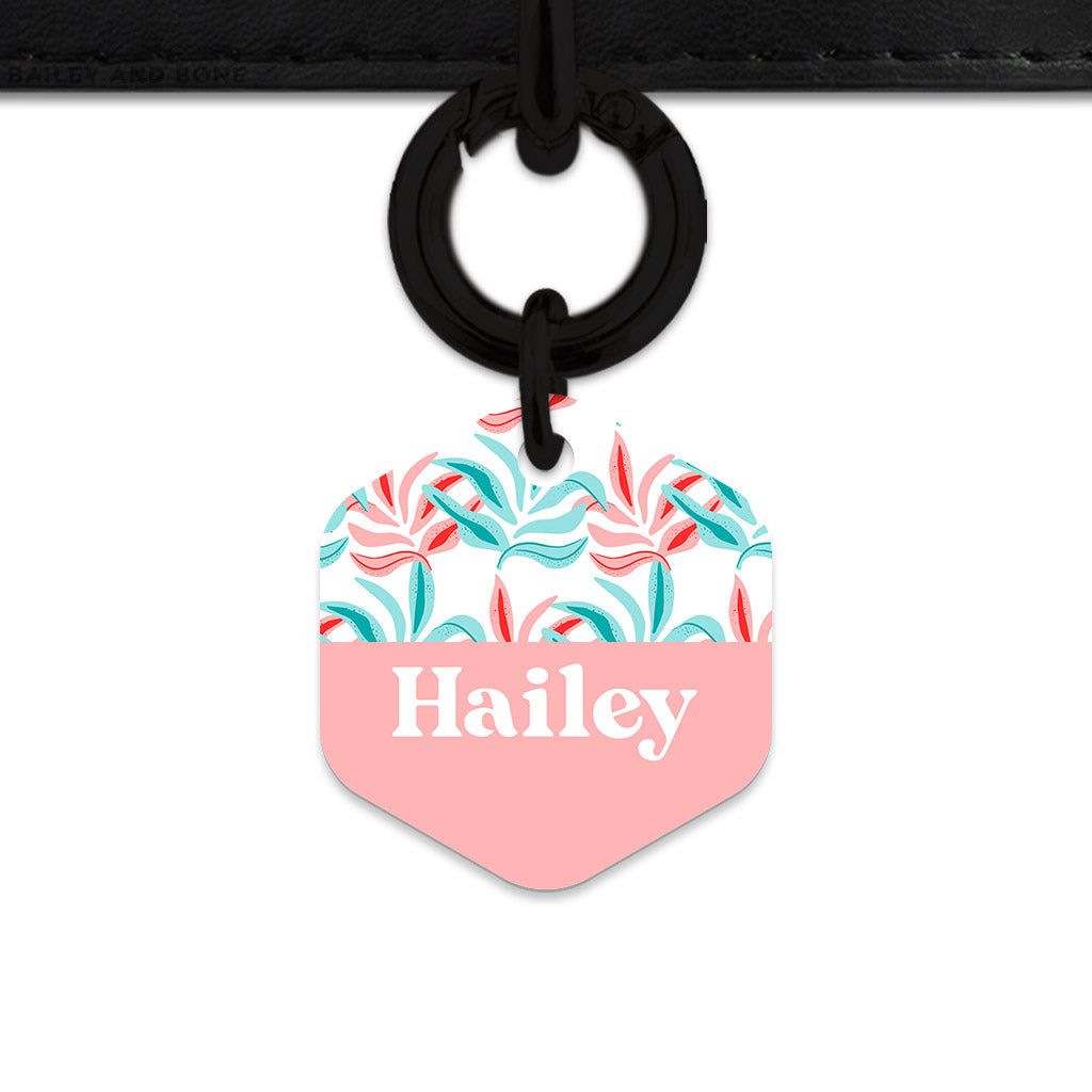 Pink And Blue Tropical Leaves Pet ID Tag