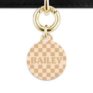 Beige And Tan Checkers Pet ID Tag