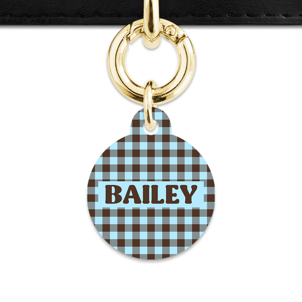 Blue And Brown Gingham Pet ID Tag