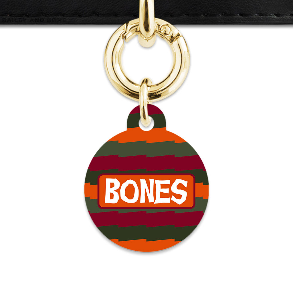 Green And Orange Spooky Stripes Pet ID Tag