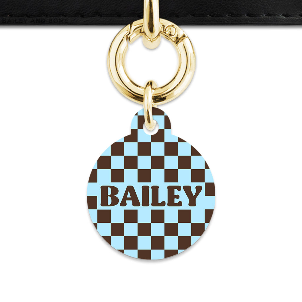 Blue And Brown Checkers Pet ID Tag