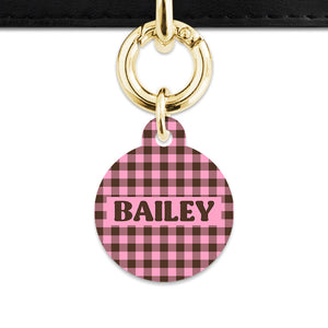Pink And Brown Gingham Pet ID Tag