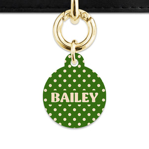 Green And Beige Polka Dots Pet ID Tag