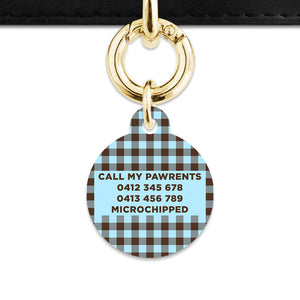 Blue And Brown Gingham Pet ID Tag