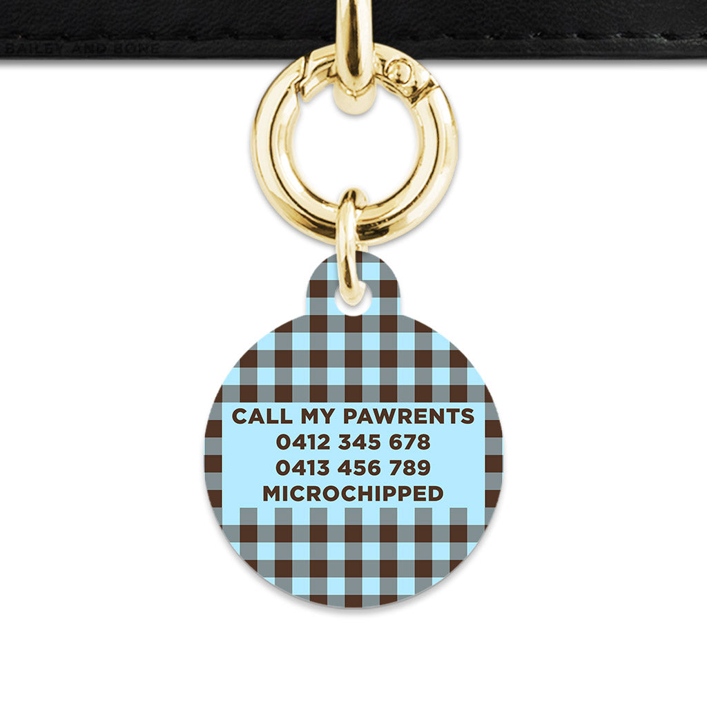 Blue And Brown Gingham Pet ID Tag