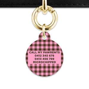 Pink And Brown Gingham Pet ID Tag