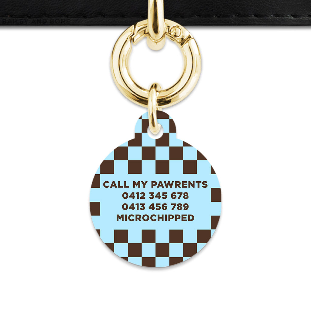 Blue And Brown Checkers Pet ID Tag