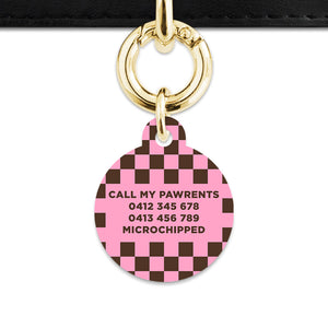 Pink And Brown Checkers Pet ID Tag