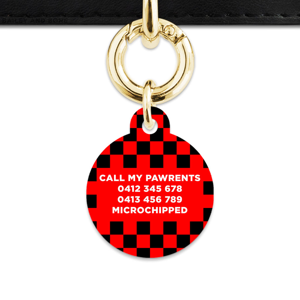 Black And Red Checkers Pet ID Tag