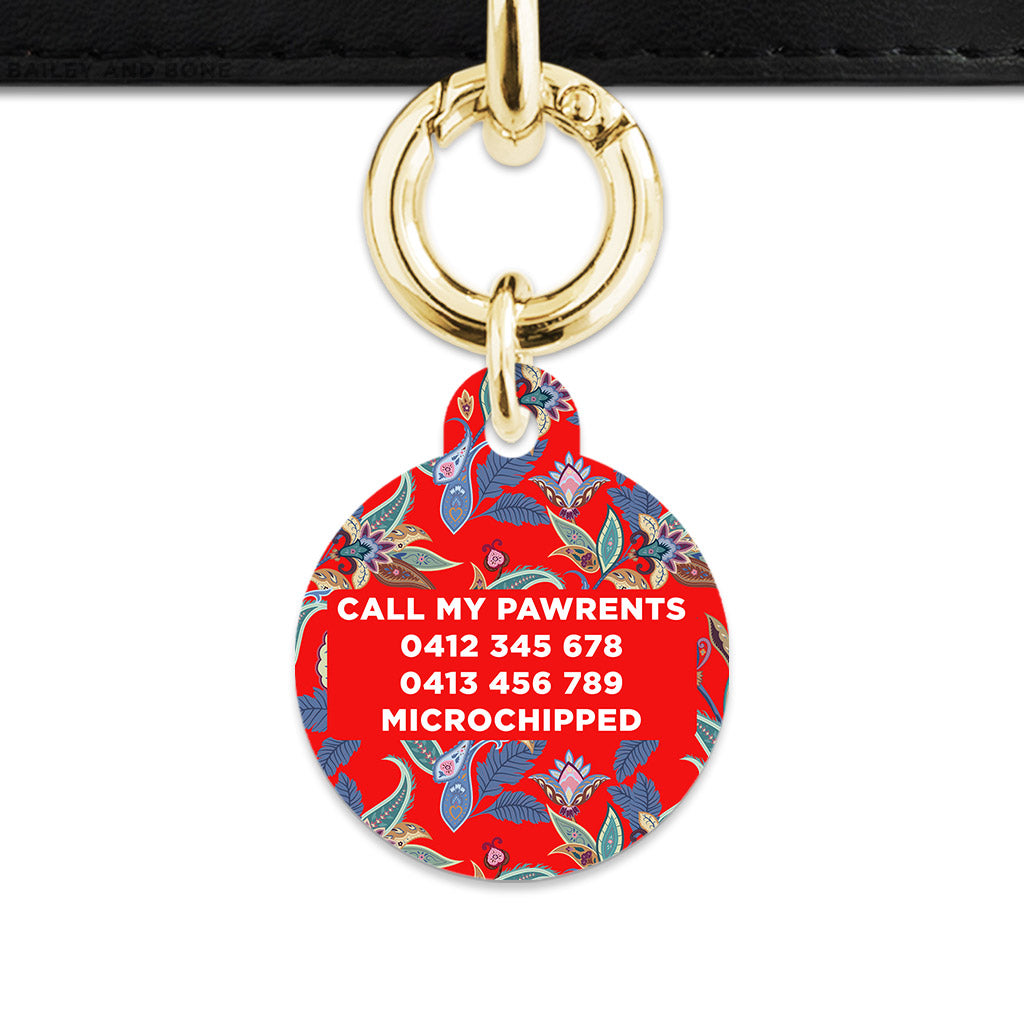 Red Paisley Pattern Pet ID Tag
