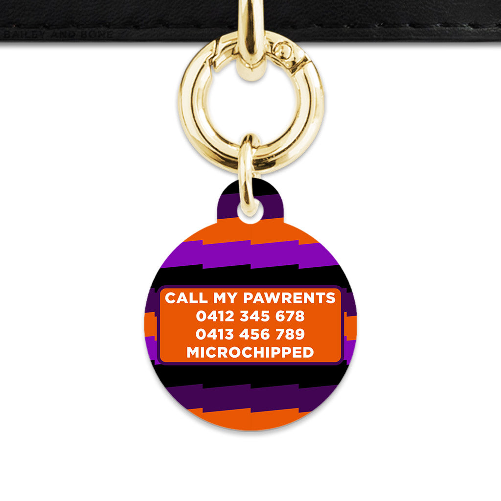 Purple And Orange Spooky Stripes Pet ID Tag