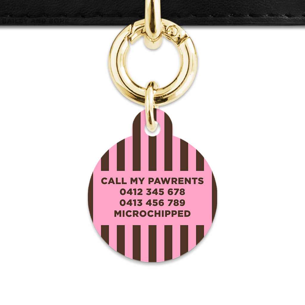Pink And Brown Stripes Pet ID Tag
