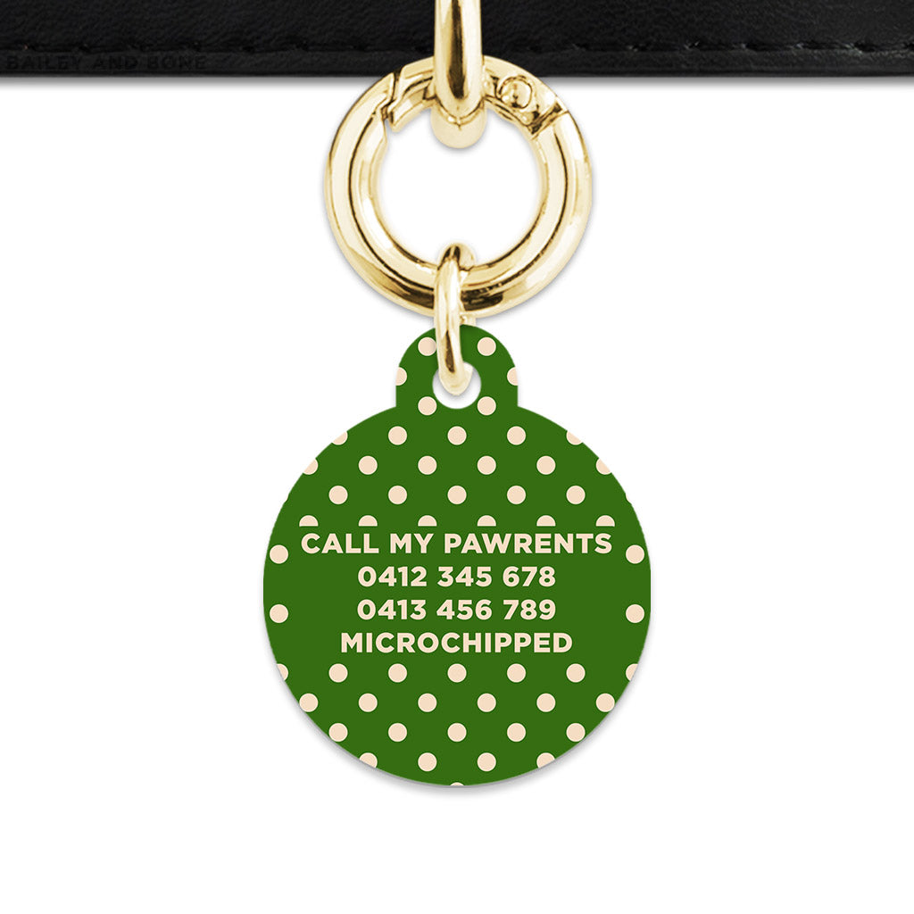 Green And Beige Polka Dots Pet ID Tag