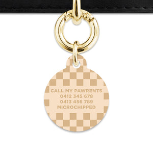 Beige And Tan Checkers Pet ID Tag