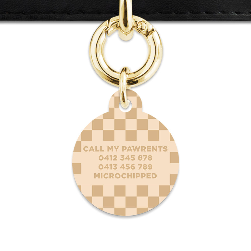 Beige And Tan Checkers Pet ID Tag