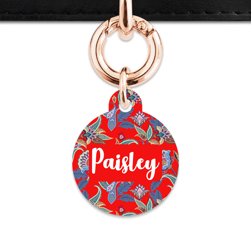 Red Paisley Pattern Pet ID Tag