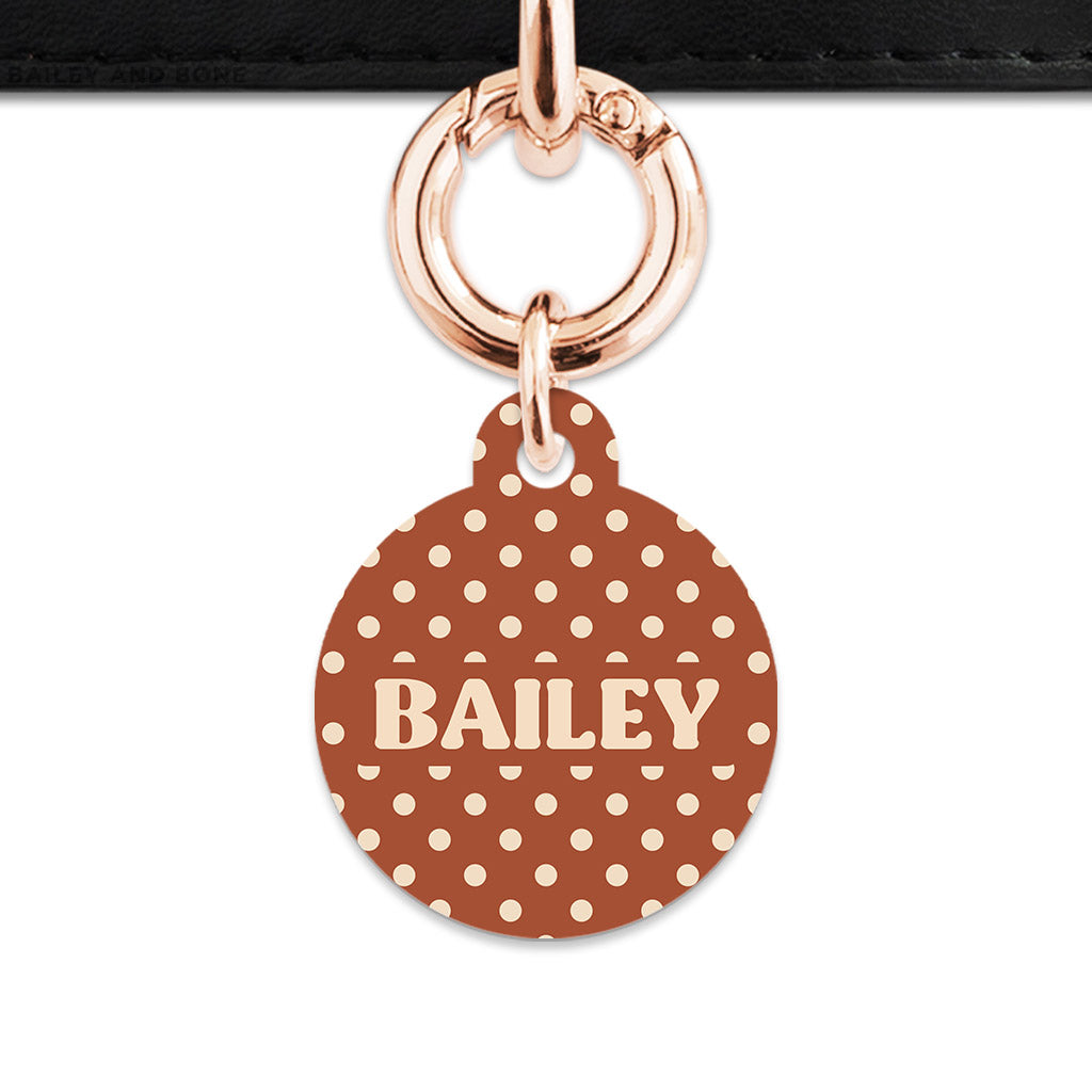 Brown And Beige Polka Dots Pet ID Tag