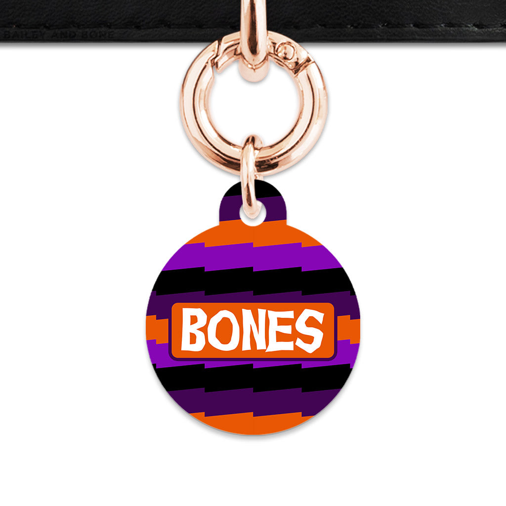 Purple And Orange Spooky Stripes Pet ID Tag