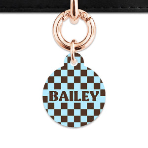Blue And Brown Checkers Pet ID Tag