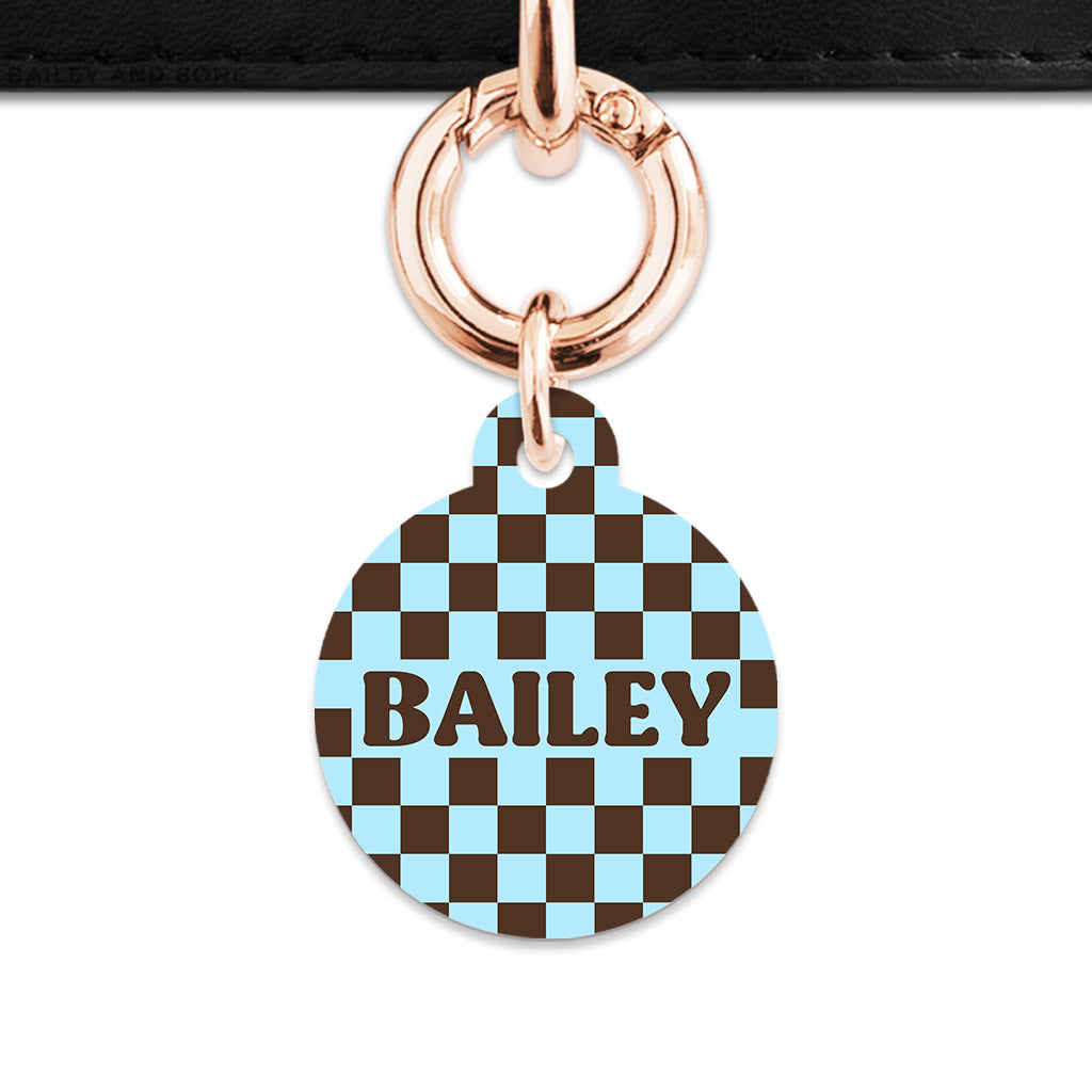 Blue And Brown Checkers Pet ID Tag