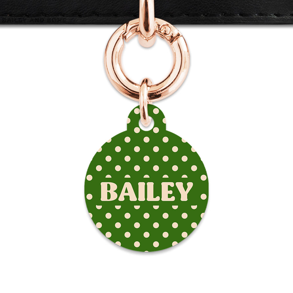 Green And Beige Polka Dots Pet ID Tag