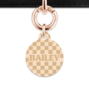 Beige And Tan Checkers Pet ID Tag