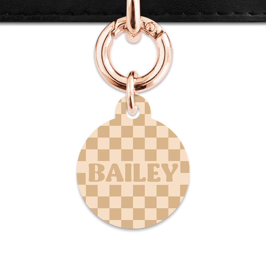 Beige And Tan Checkers Pet ID Tag