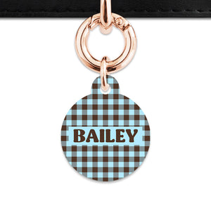 Blue And Brown Gingham Pet ID Tag