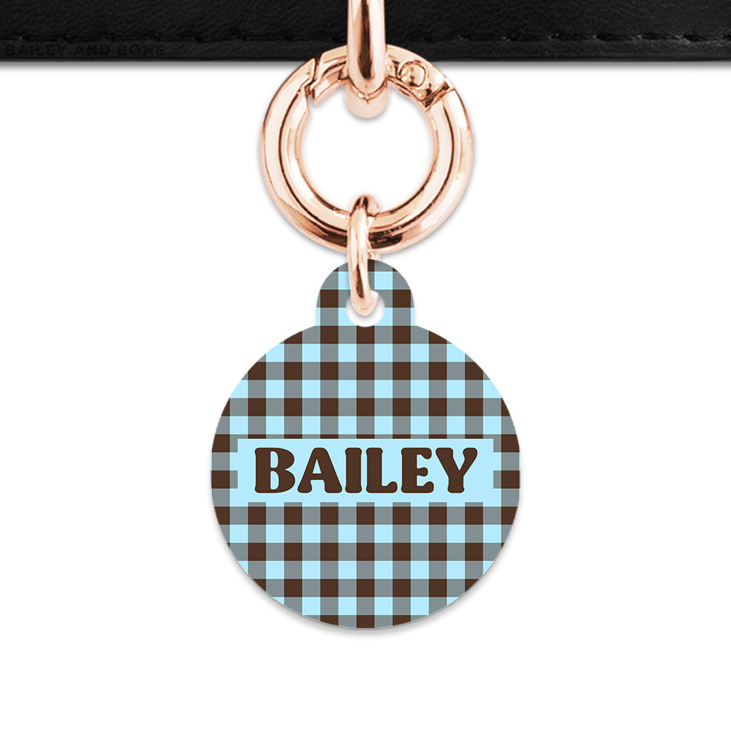 Blue And Brown Gingham Pet ID Tag