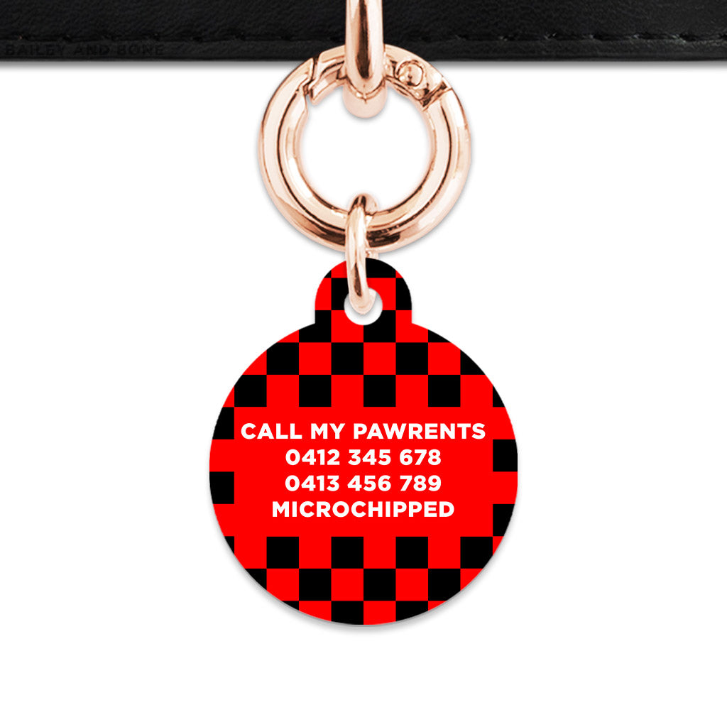 Black And Red Checkers Pet ID Tag