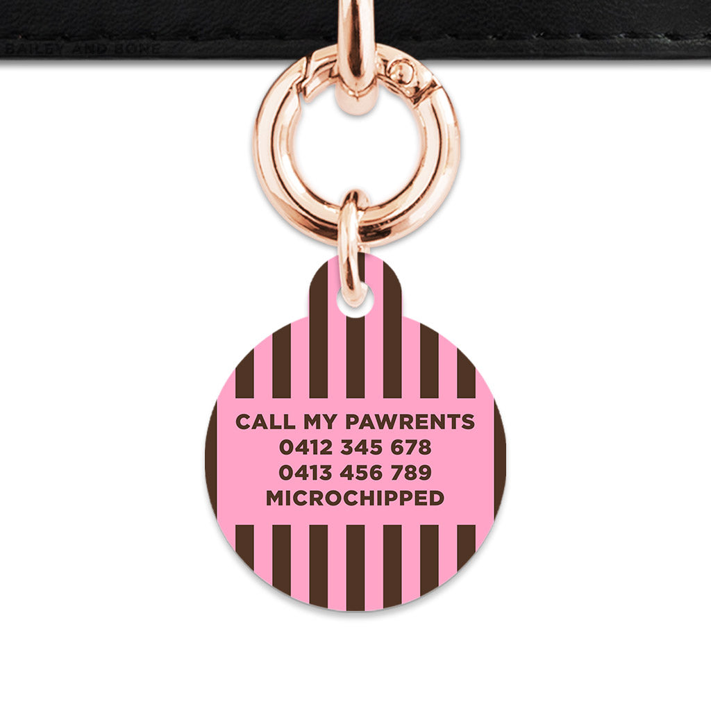 Pink And Brown Stripes Pet ID Tag