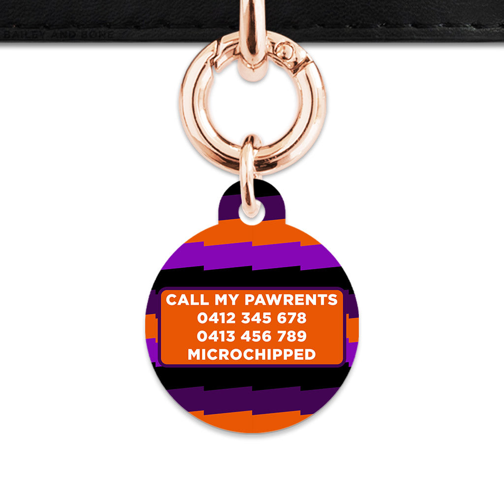 Purple And Orange Spooky Stripes Pet ID Tag