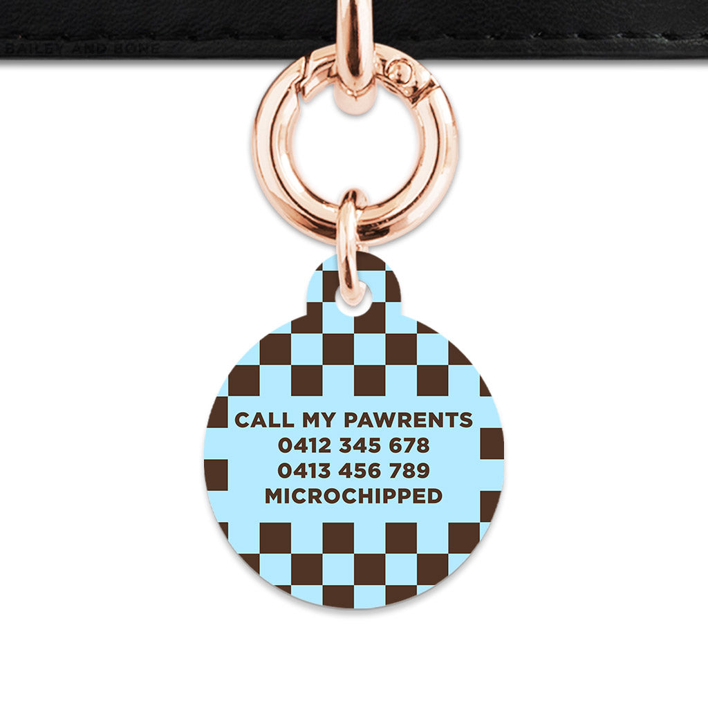 Blue And Brown Checkers Pet ID Tag