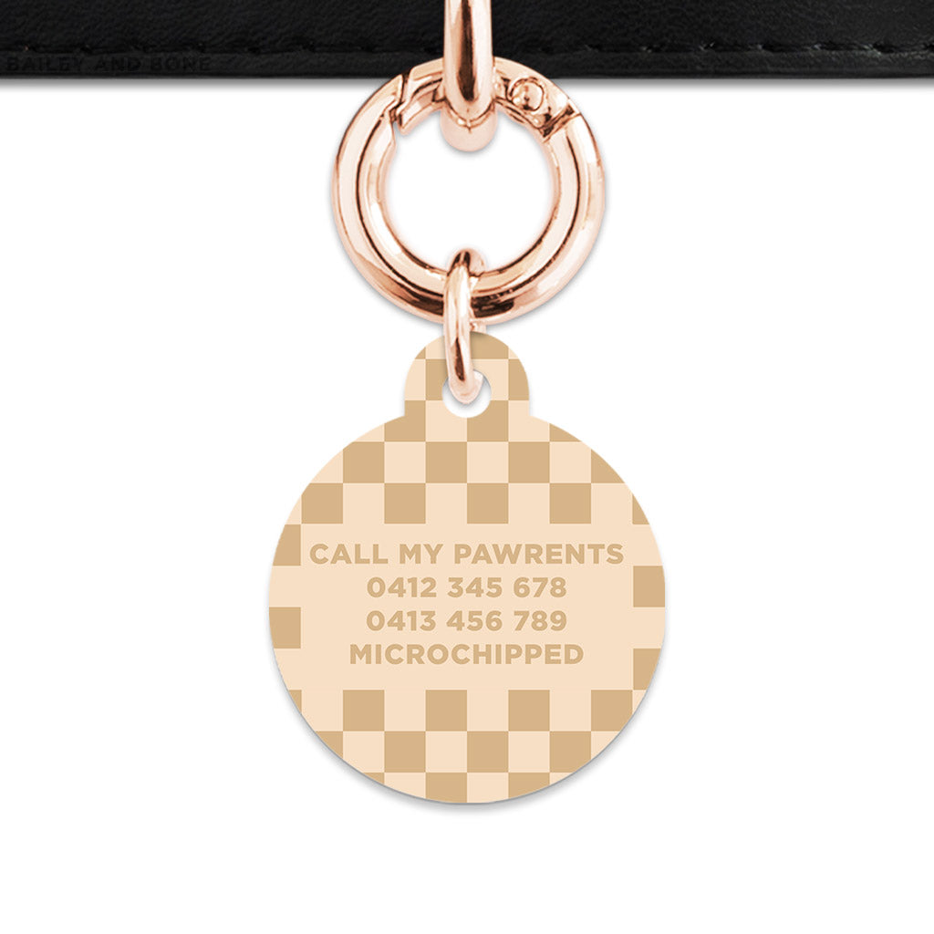 Beige And Tan Checkers Pet ID Tag