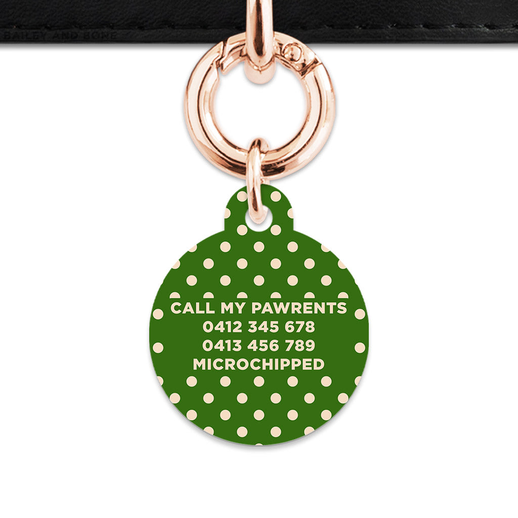 Green And Beige Polka Dots Pet ID Tag