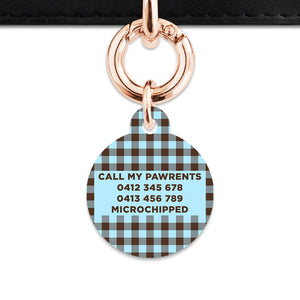 Blue And Brown Gingham Pet ID Tag
