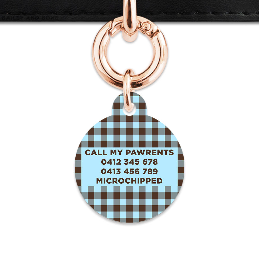 Blue And Brown Gingham Pet ID Tag