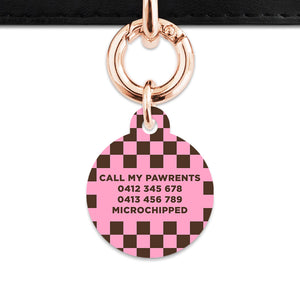 Pink And Brown Checkers Pet ID Tag