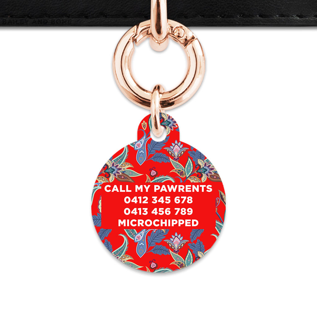 Red Paisley Pattern Pet ID Tag
