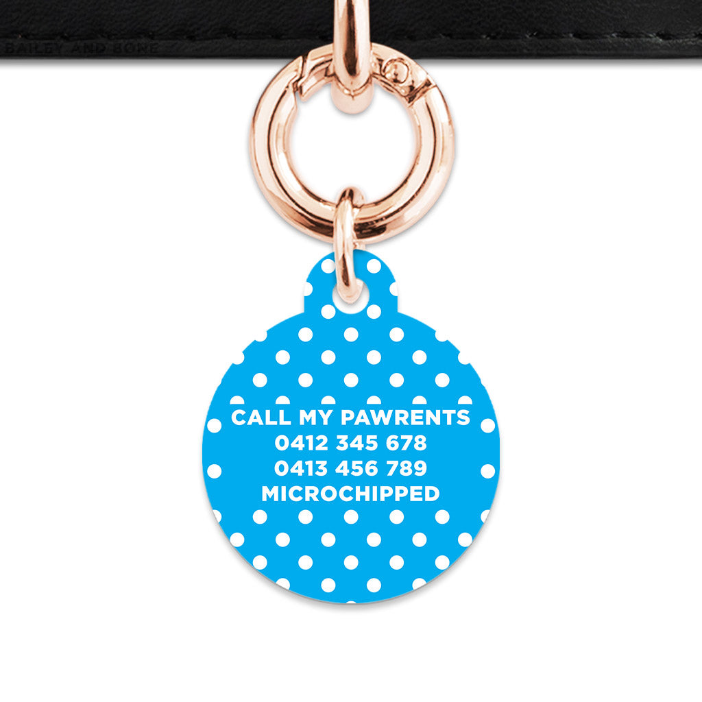 Blue And White Polka Dots Pet ID Tag