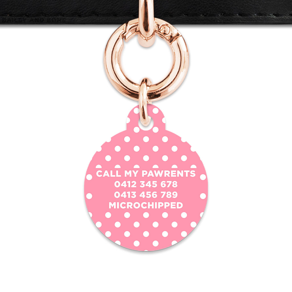 Pink And White Polka Dot Pet ID Tag
