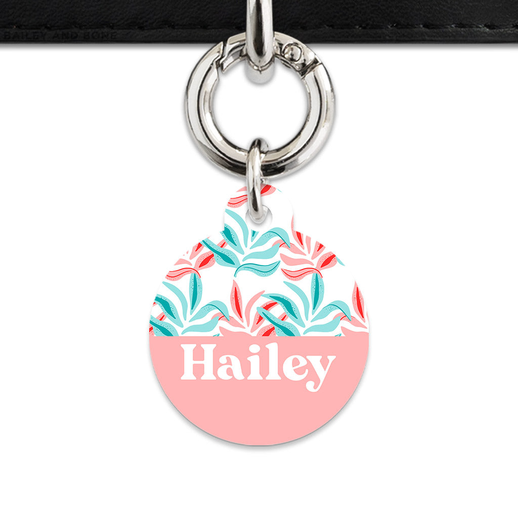 Pink And Blue Tropical Leaves Pet ID Tag