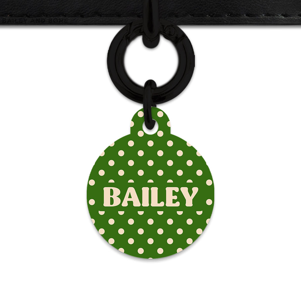 Green And Beige Polka Dots Pet ID Tag