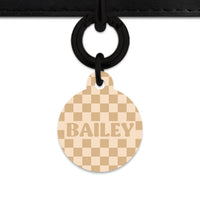 Beige And Tan Checkers Pet ID Tag