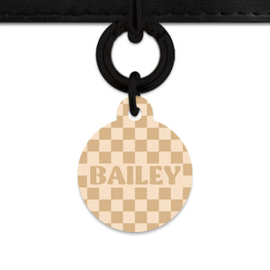 Beige And Tan Checkers Pet ID Tag