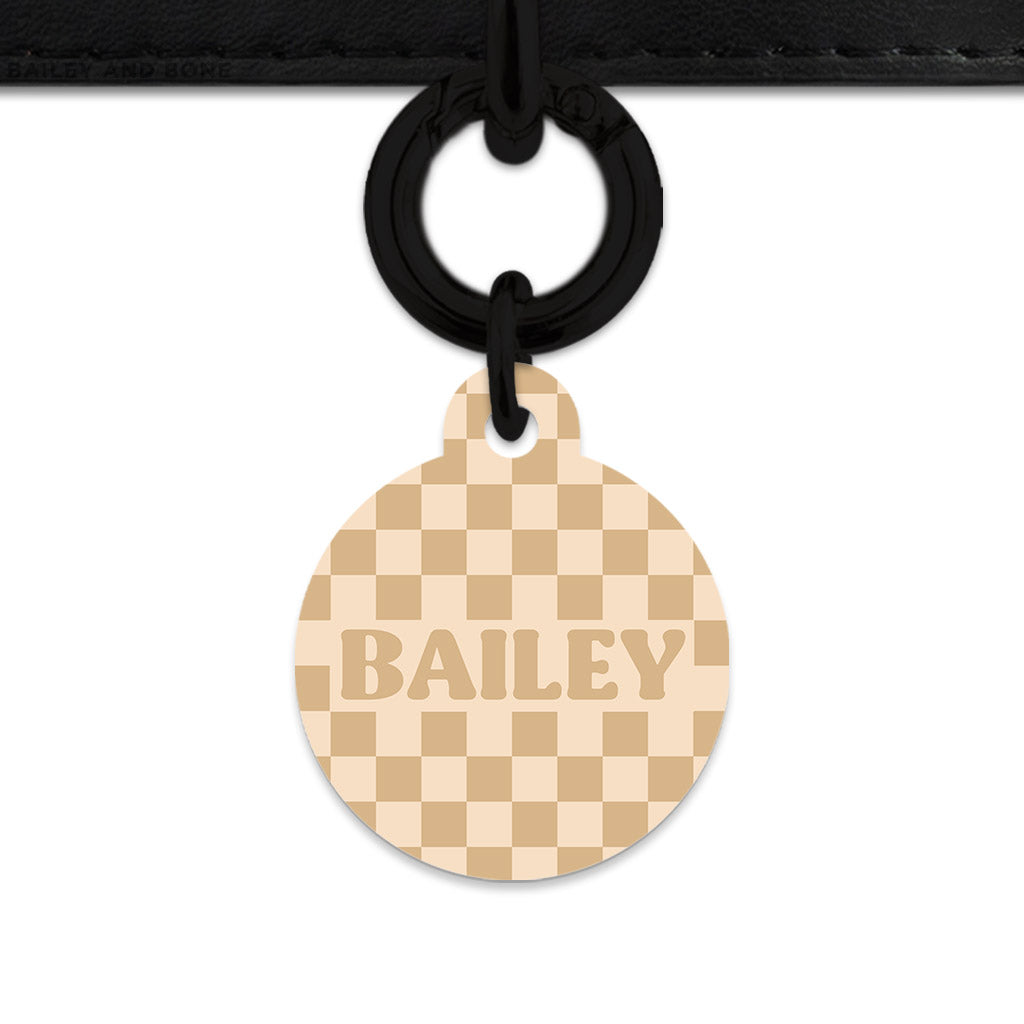 Beige And Tan Checkers Pet ID Tag