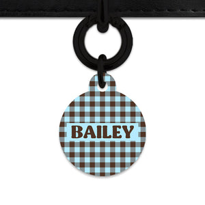 Blue And Brown Gingham Pet ID Tag