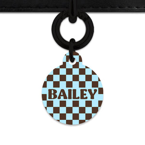 Blue And Brown Checkers Pet ID Tag