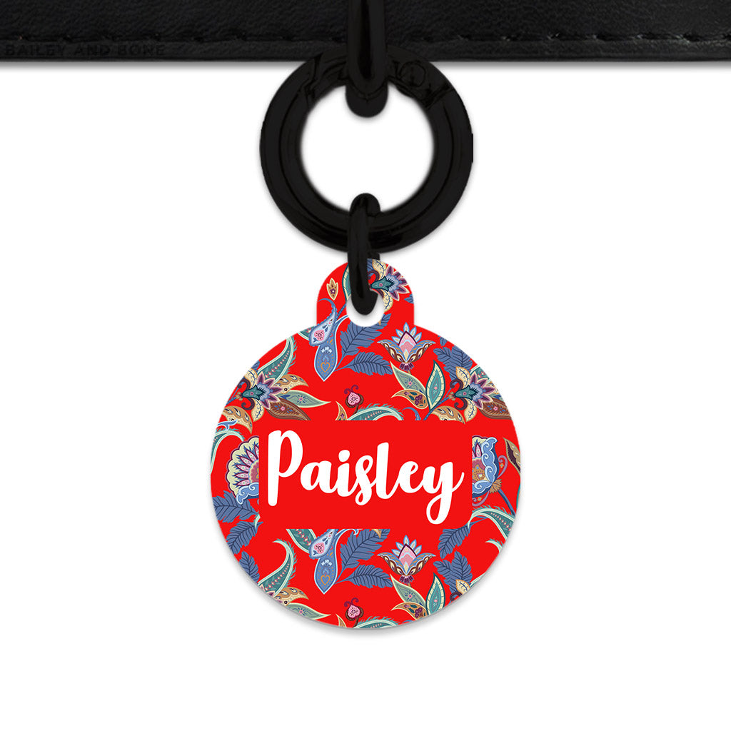 Red Paisley Pattern Pet ID Tag